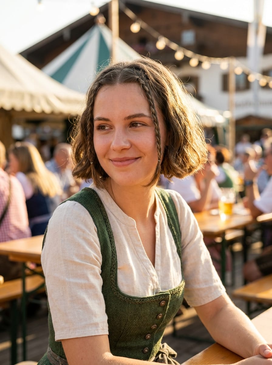 Bob mit kleinen Face-Framing Braids - Oktoberfest Frisur für kurze Haare
